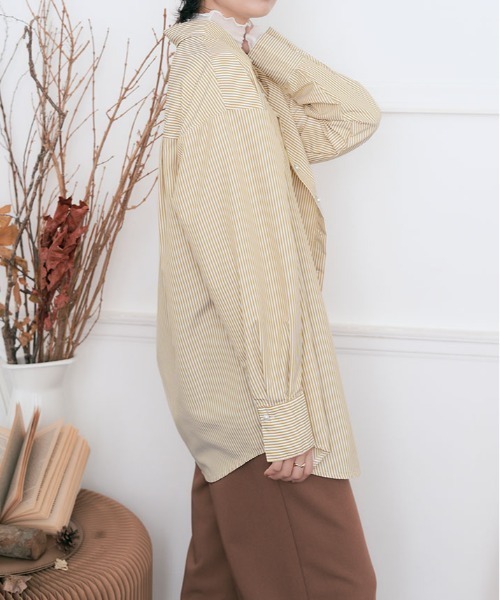 ブラウス シャツ ダブルボタンストライプシャツ レディース DOUBLE STANDARD CLOTHING ブラウス シャツ ラインストーン