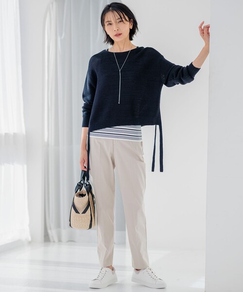 23区 パンツ 「洗える」コットンサテンストレッチ テーパード