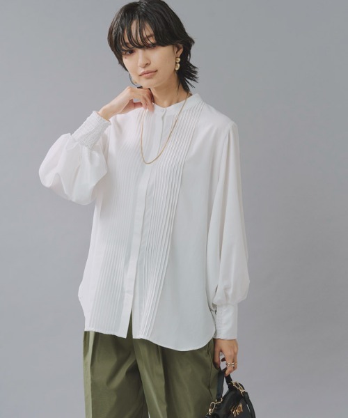 24SS ✨完売品　ダイアグラム　ピンタックショートブラウス　ボリュームスリーブ ブラウス シャツ ボリュームスリーブブラウス レディース
