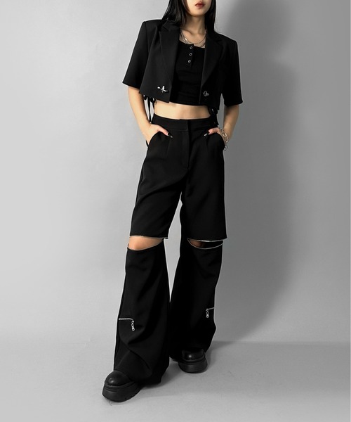 PATOU ウール混フェルトのカットアウトクロップドジャケット Patou | サステナブル ウールブレンド クロップド ロックジャケット