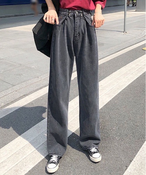 ジーンズ デニム デニムパンツ ハイウエスト タックホック