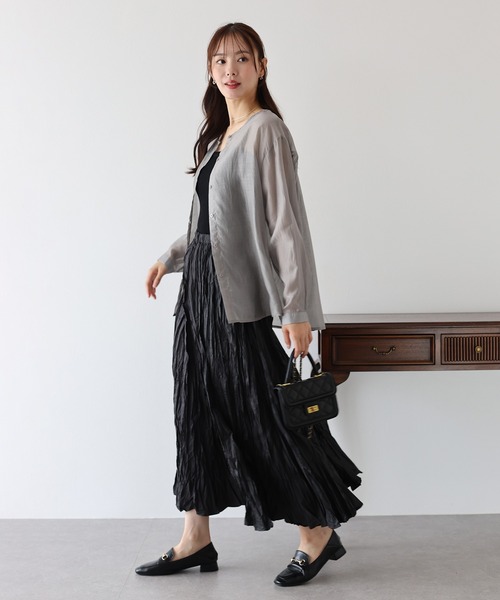 ノーカラー羽織ブラウス RESORT1 レースノーカラーブラウス