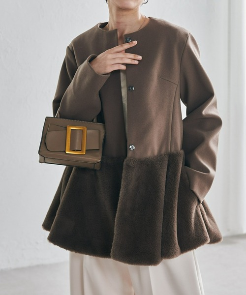 RANAN（ラナン） コート アウター ペプラムファー切替コート