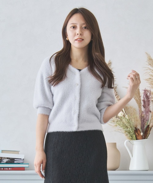 ミッシュマッシュ MISCH MASCH 【2024秋冬新作】シャギー5分袖2wayニットカーデ/MM438403 （GRAY） MISCH MASCH カーディガン 2024秋冬新作シャギー5分袖2wayニット