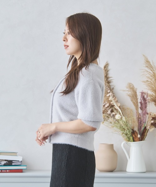 ミッシュマッシュ MISCH MASCH 【2024秋冬新作】シャギー5分袖2wayニットカーデ/MM438403 （GRAY） ミッシュマッシュ MISCH MASCH 【2024秋冬新作】シャギー5分袖