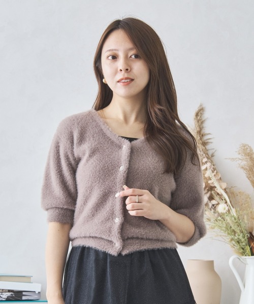 ミッシュマッシュ MISCH MASCH 【2024秋冬新作】シャギー5分袖2wayニットカーデ/MM438403 （RED） MISCH MASCH ニット セーター 2024春夏新作畔フリル2wayニット
