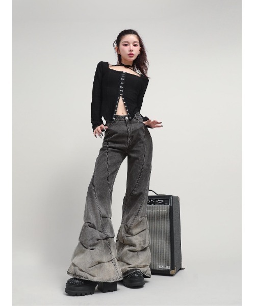♩セール中♩Darich ダメージルーズデニムパンツ　デニム　ダーリッチ Darich ジーンズ デニム デニムパンツ ルーズクッションデニム