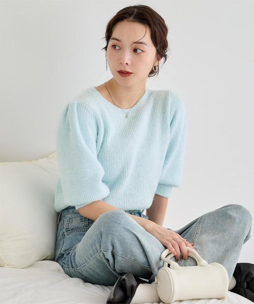 titivate ニット セーター パフスリーブふわっとニットトップス