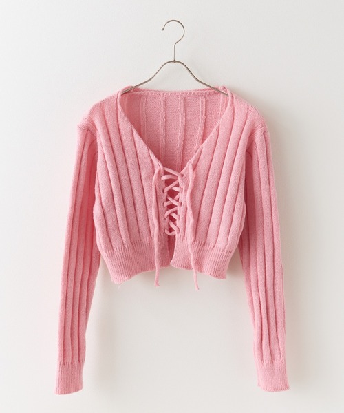 Chick カーディガン Front Ribbon Rib Cardigan / フロント編み上げ