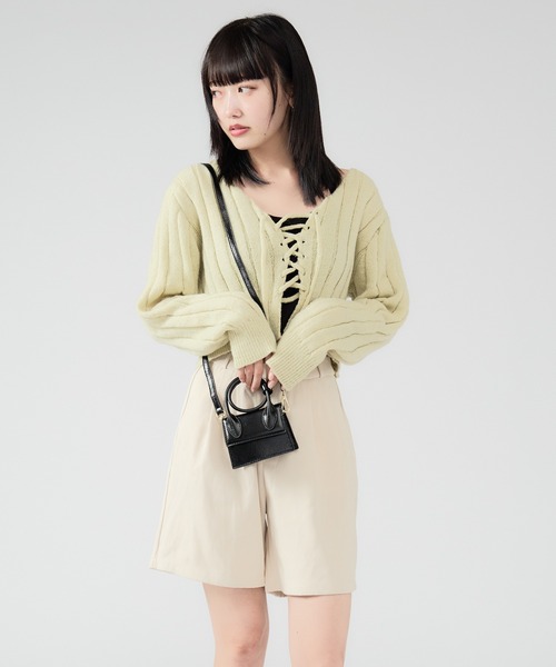Chick カーディガン Front Ribbon Rib Cardigan / フロント