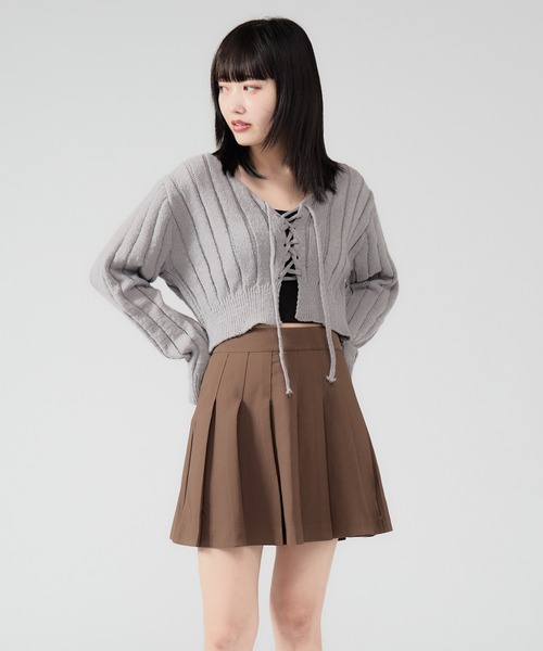 Chick カーディガン Front Ribbon Rib Cardigan / フロント編み上げ