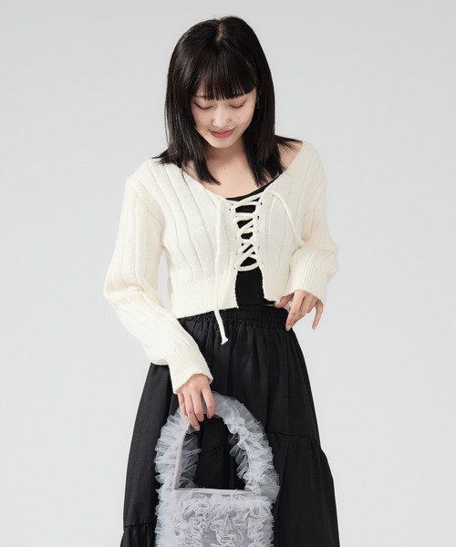 Chick カーディガン Front Ribbon Rib Cardigan / フロント