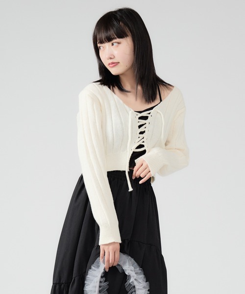 カーディガン Front Ribbon Cardigan レディース Chick カーディガン Front Ribbon Rib Cardigan / フロント