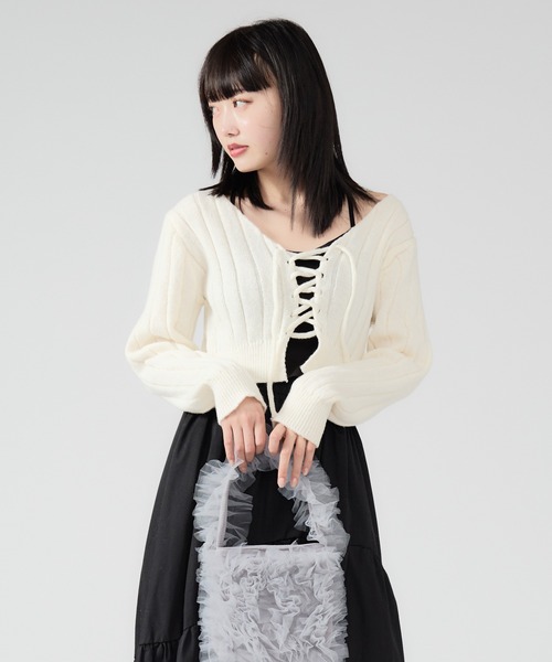 Chick カーディガン Front Ribbon Rib Cardigan / フロント