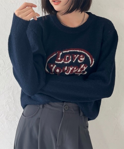 ニット セーター ロゴジャガードニットプルオーバー レディース