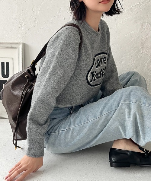 ニット セーター ロゴジャガードニットオーバーサイズプルオーバー レディース ニット セーター ロゴジャガードニットプルオーバー レディース