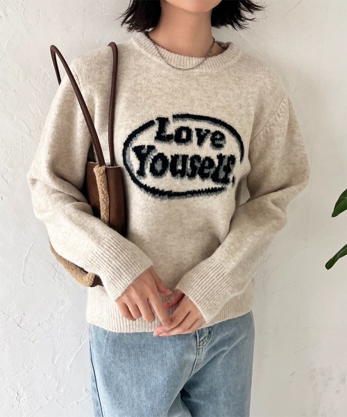 ニット セーター ロゴジャガードニットオーバーサイズプルオーバー レディース ニット セーター ロゴジャガードニットプルオーバー レディース