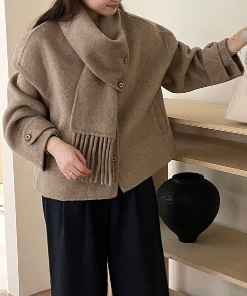 aimoha（アイモハ） コート アウター マフラー付きウールジャケット