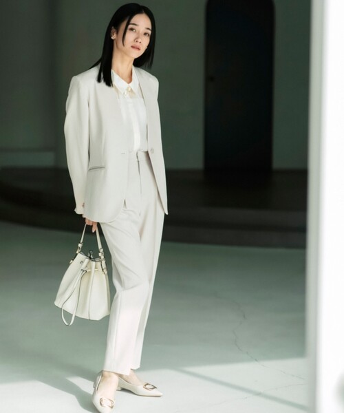 【ホワイト】ダブルフェイス切替テーパードパンツ <LADIES LINE> (LADIES) b4c48985a40fa18b582c4e34fd1740