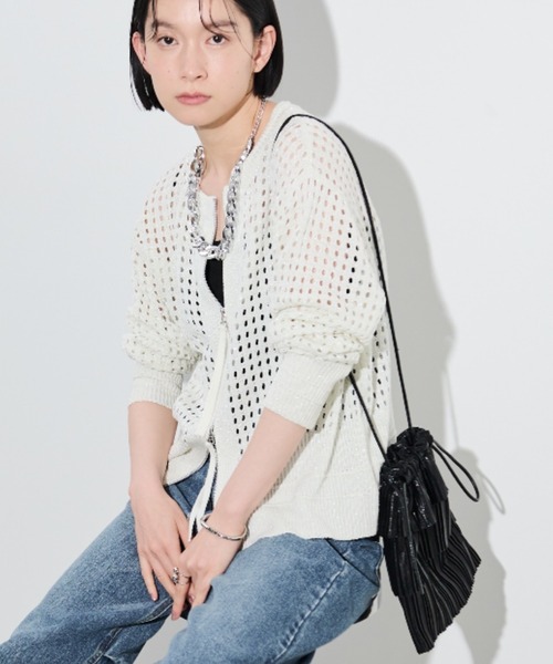 カーディガン 「vingtrois」ダブルジップメッシュラメニットカーディガン レディース HER CLOSET カーディガン 「vingtrois」ダブルジップメッシュ