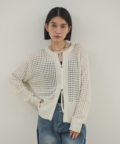 カーディガン 「vingtrois」ダブルジップメッシュラメニットカーディガン レディース HER CLOSET カーディガン 「vingtrois」ダブルジップメッシュ
