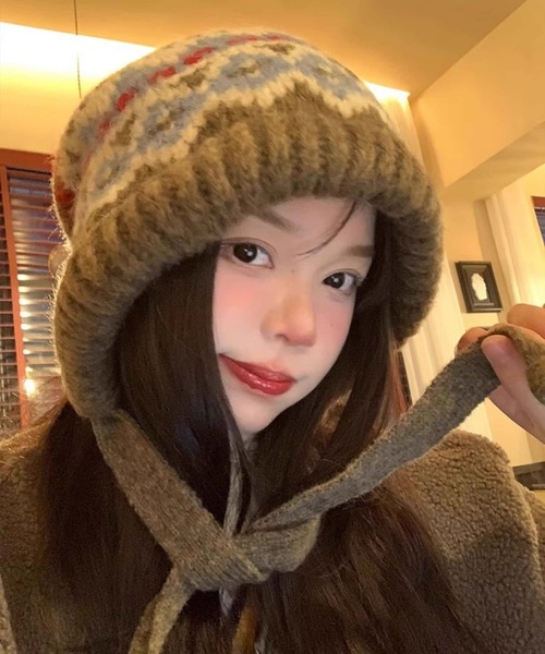 VivianWestwood◇　ノルディック柄ニット帽 MAISON DE THERESE ニット帽 ニットキャップ 紐付き キャップ