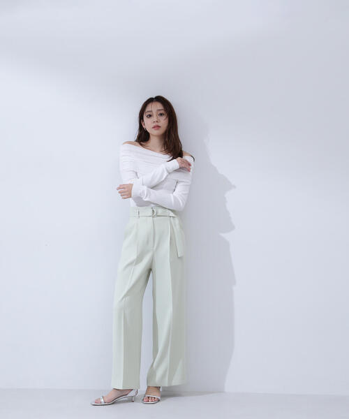 NATURAL BEAUTY BASIC パンツ ハイウエストベルテッドパンツ