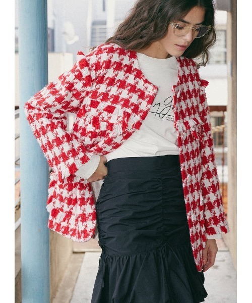 専用【美品】Evafreedom ノーカラー ツイードジャケット 千鳥格子 上品 専用【美品】Evafreedom ノーカラー ツイードジャケット 千鳥格