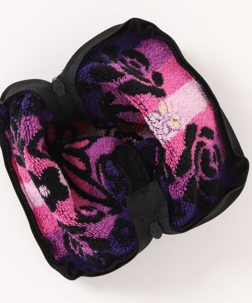 ANNA SUI ハンカチ バタフライ＆ローズ柄 ファスナー付きタオル