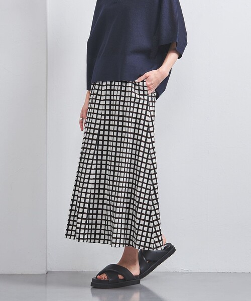 UNITED ARROWS スカート リネン チェック フレア マキシスカート