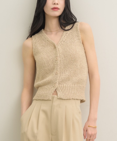 NEUNA ベスト ジレ Vネックローゲージベストトップ レディース