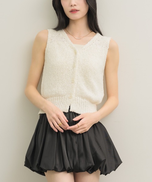 NEUNA ベスト ジレ Vネックローゲージベストトップ レディース