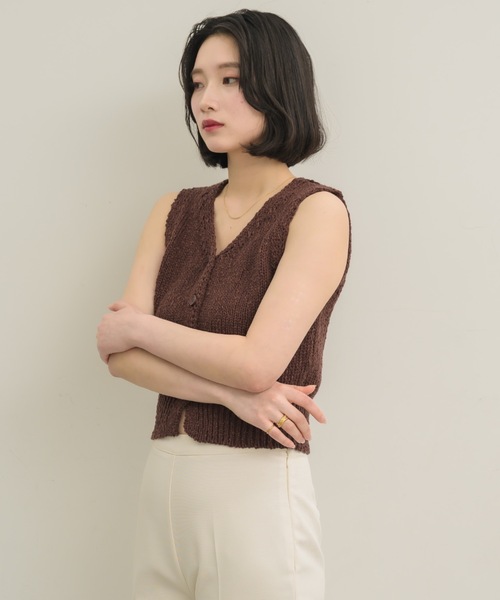 NEUNA ベスト ジレ Vネックローゲージベストトップ レディース
