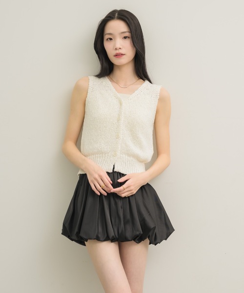 NEUNA ベスト ジレ Vネックローゲージベストトップ レディース