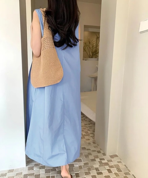 ワンピース ノースリーブタックロングワンピース : ZOZOTOWN