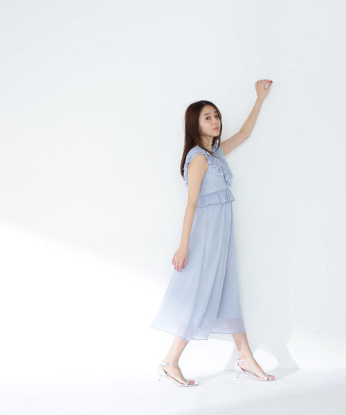 フリル & バイカラー ワンピース★大人シンプル エレガント 上品 NATURAL BEAUTY BASIC ワンピース バイカラーフリルワンピース