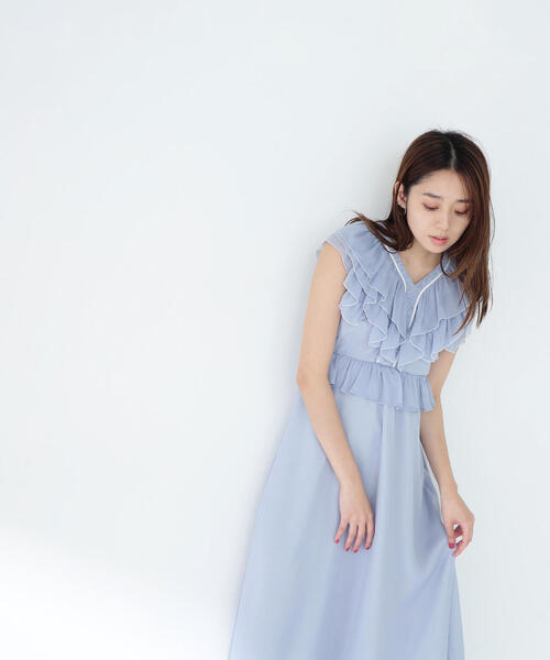 フリル & バイカラー ワンピース★大人シンプル エレガント 上品 NATURAL BEAUTY BASIC ワンピース バイカラーフリルワンピース