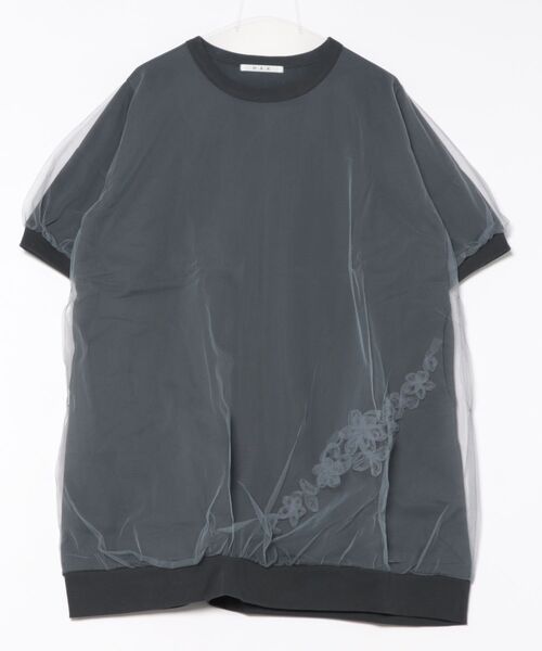 tシャツ ハイゲージミニ裏毛＋バイアスフラワーテープ刺繍チュニック レディース