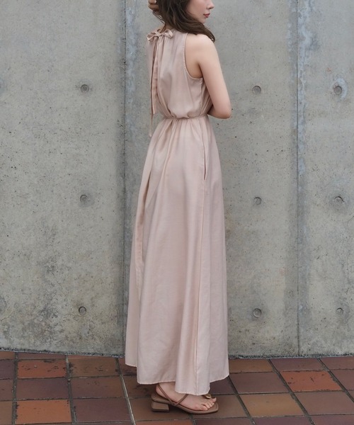 【岩ちゃん専用】美品 ヨリ バックリボン ノースリーブ ロングワンピース 36 ワンピース back ribbon sleeveless long dress /ギャザー