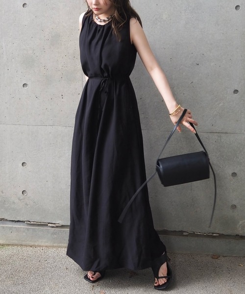CABaNブラックノースリーブロングワンピース シルク HARVEST ロングワンピース｜トゥモローランド 公式通販