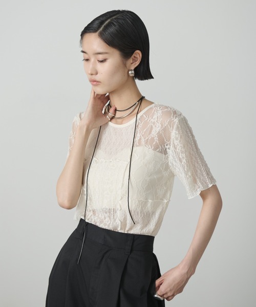 Soft sheer RIBレースアップトップス AIC. tシャツ コンビネーションレーストップス レディース : ZOZOTOWN