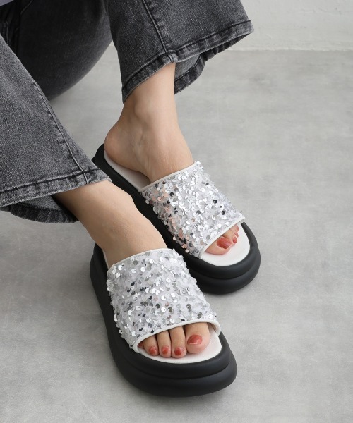 新品■MSGM■厚底ソールスライドサンダル■ダッドサンダル　41 DEMETER（デメテル） サンダル 厚底 ダブルソール スパンコール
