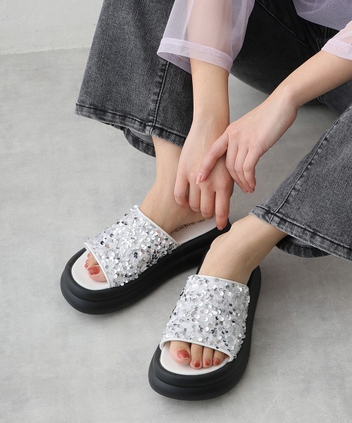 新品■MSGM■厚底ソールスライドサンダル■ダッドサンダル　41 DEMETER（デメテル） サンダル 厚底 ダブルソール スパンコール