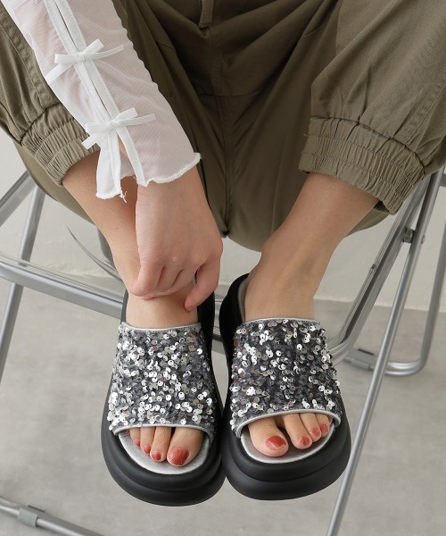 新品■MSGM■厚底ソールスライドサンダル■ダッドサンダル　41 DEMETER（デメテル） サンダル 厚底 ダブルソール スパンコール