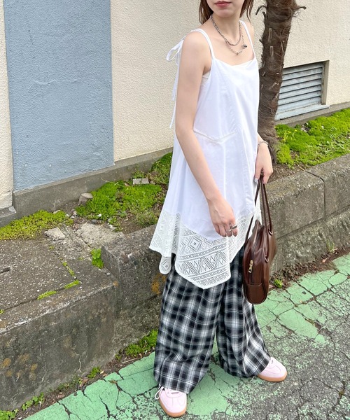 ワンピース パッチワーク裾レースキャミワンピース : ZOZOTOWN Yahoo