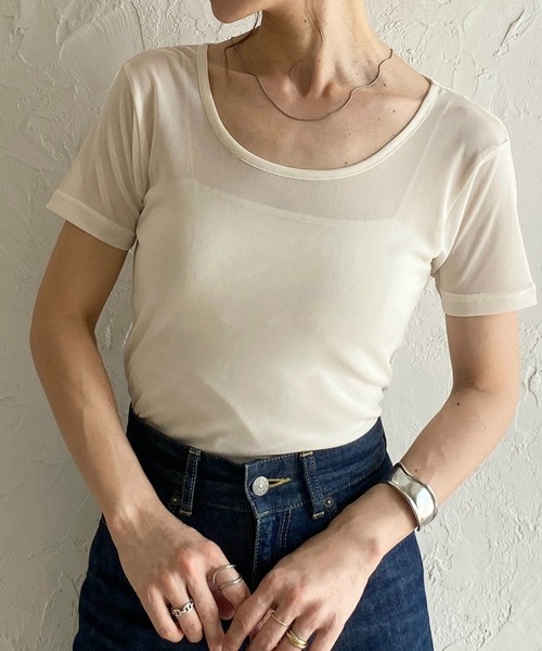 トップス シースルー 半袖 クルーネック アシンメトリー 個性的 She's Closet tシャツ クルーネックシースルー/半袖シアーT
