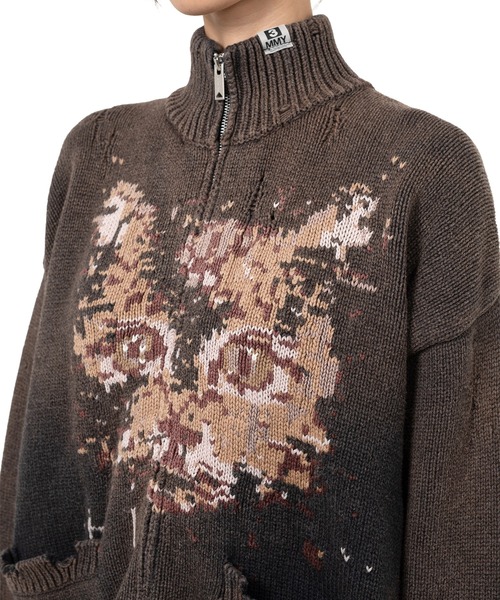 カーディガン Cat Jacquard Knit Cardigan レディースの画像