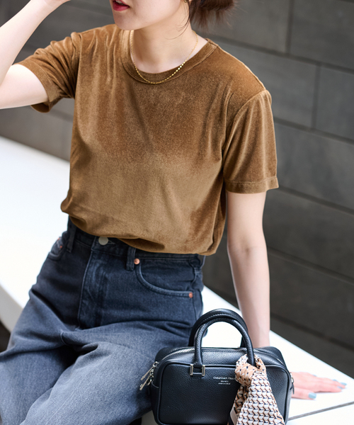 tシャツ 「25AW新作」シアーベロアハーフスリーブTEE レディース