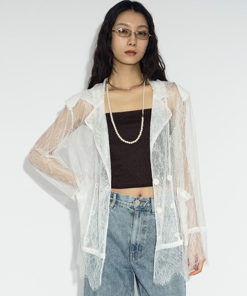 Ezick ジャケット テーラードジャケット scallop lace ダブルレース