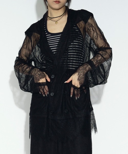 Ezick ジャケット テーラードジャケット scallop lace ダブルレース